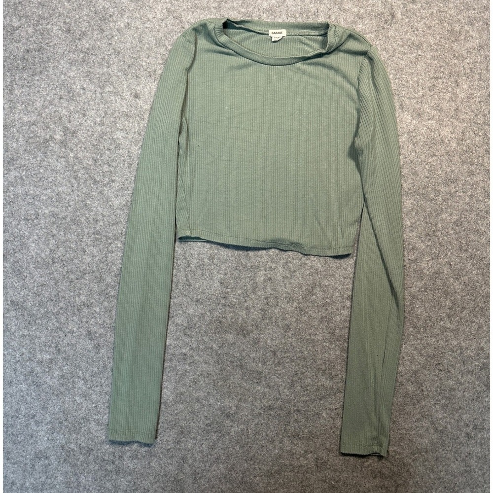Garage Ribbed Crop Top XS Sage Green Long Sleeve Knit